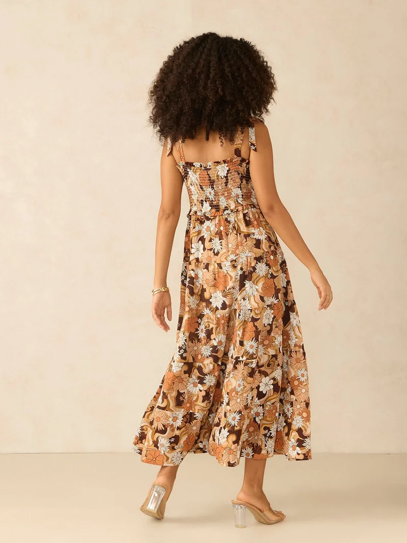Outzidr  Multi Fit & Flare Tied Dress for Women | Best Price UAE